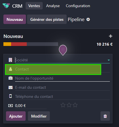 Odoo, CRM contact