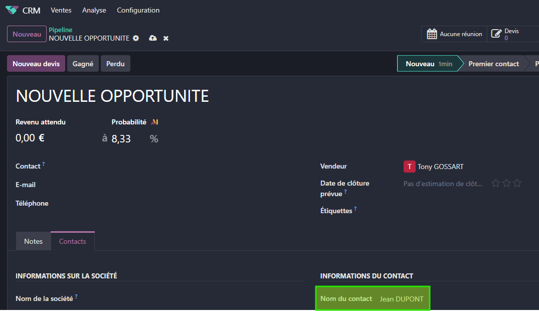 Odoo, CRM contact