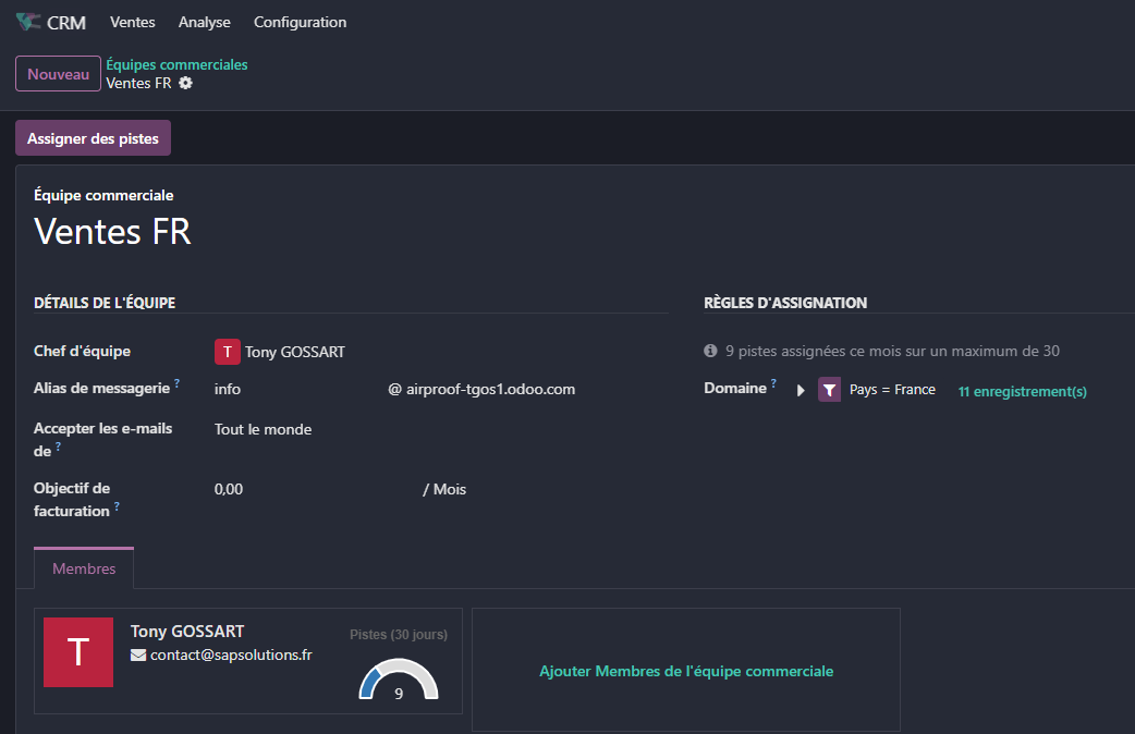 Odoo, CRM assignation opportunités