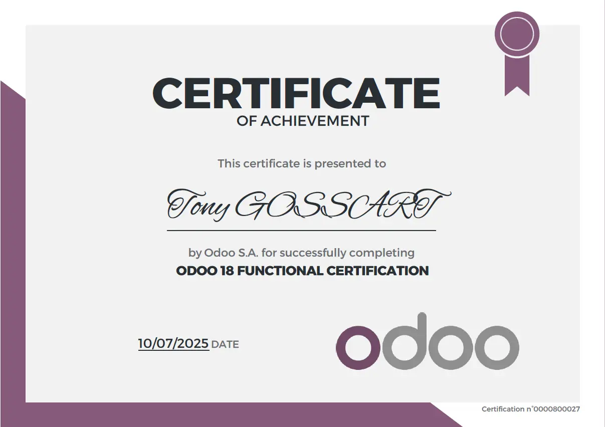 Odoo partenaire certifié v18