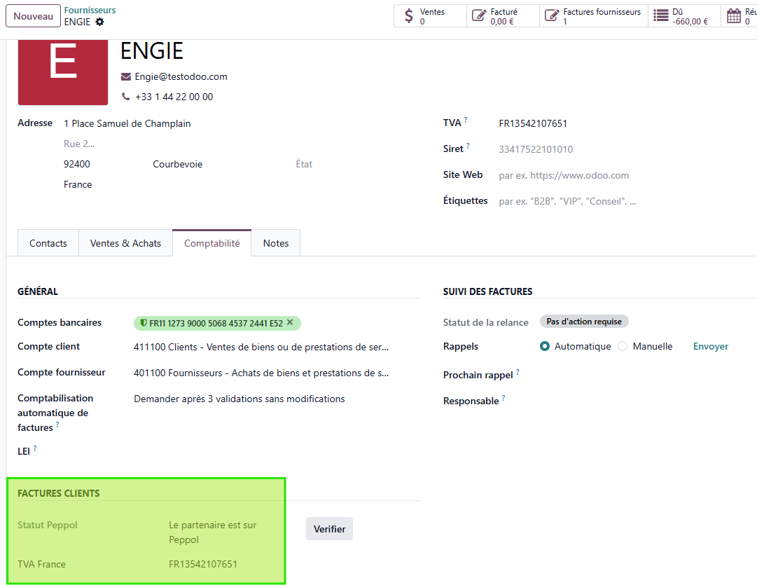 fiche fournisseur odoo facturation électronique