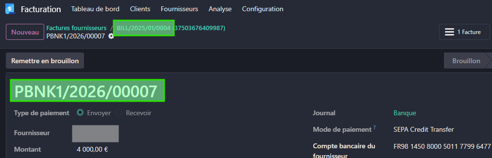 Odoo Lien facture paiement SEPA
